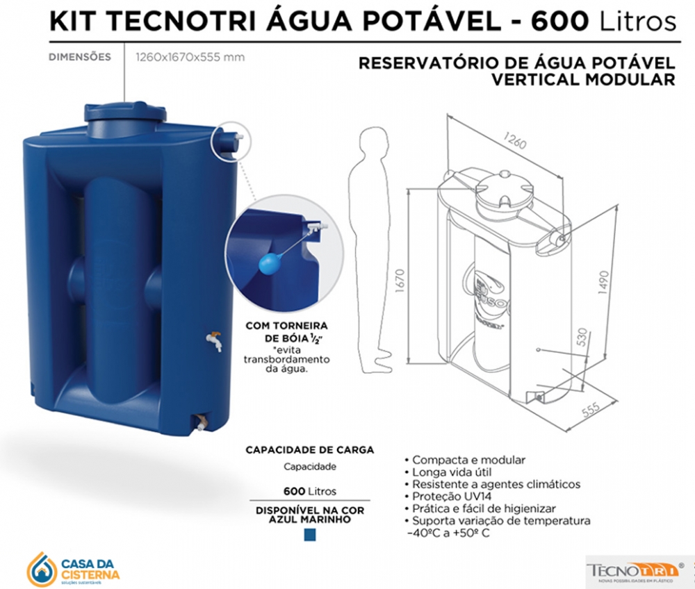 imagem Cisterna vertical modular  600L para Água Potável 