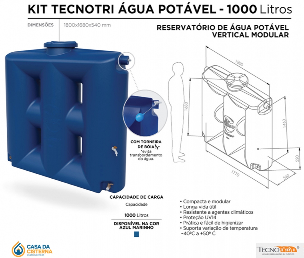 imagem Cisterna vertical modular  1000L para Água Potável 