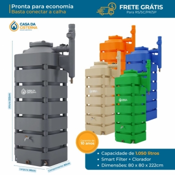 imagem Cisterna Vertical Modular 1050L Com Filtro e Clorador - Completa 